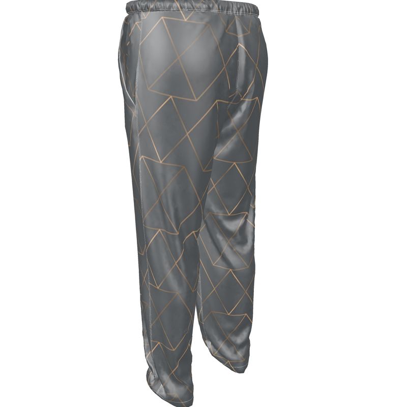 Gold and Grey Men's Silk Pyjama Bottoms