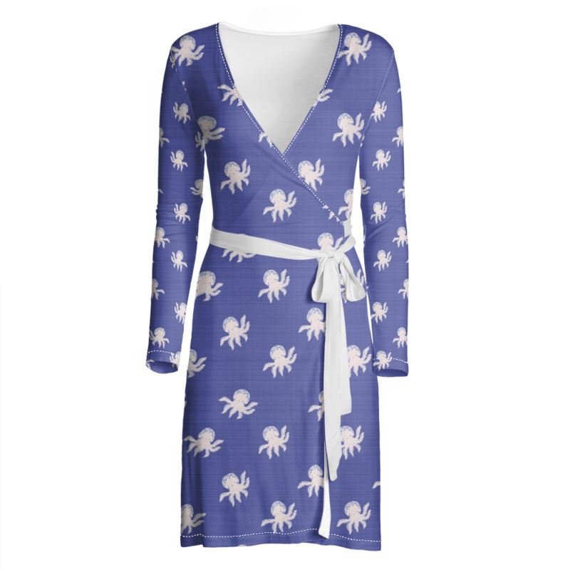 Blue Octopus Wrap Dress