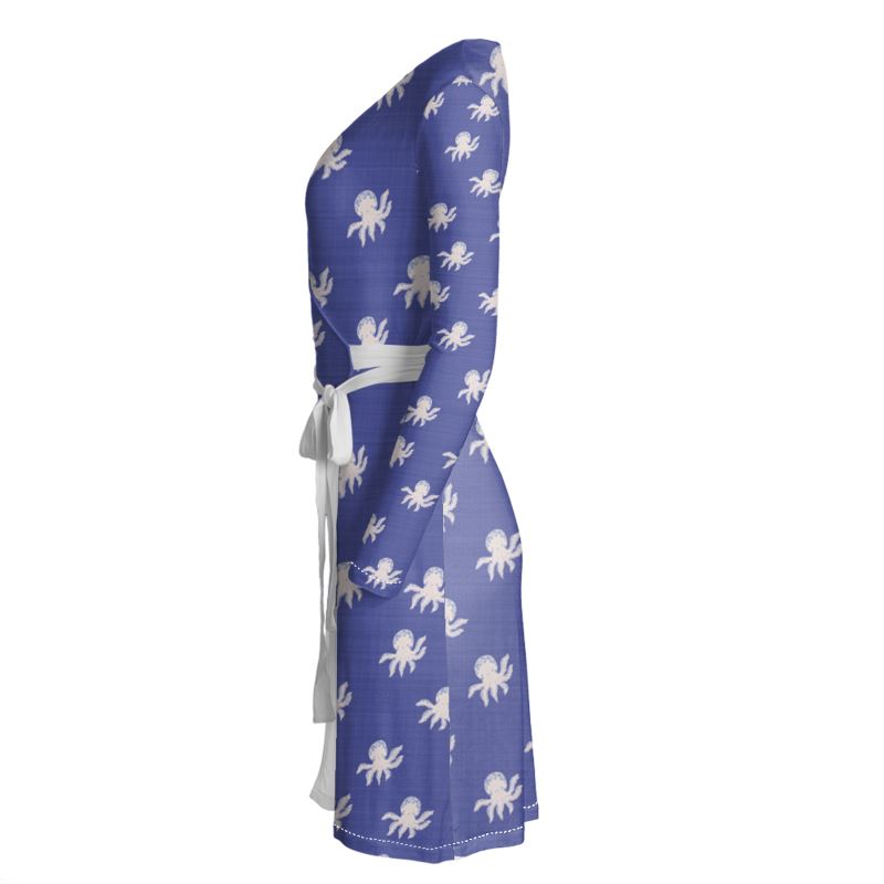 Blue Octopus Wrap Dress