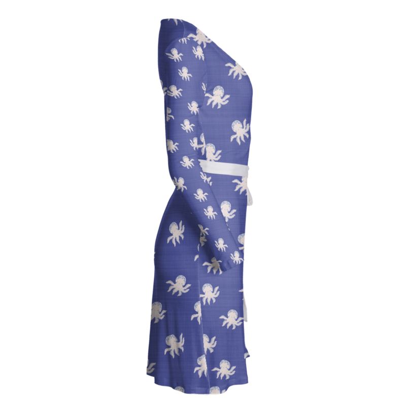 Blue Octopus Wrap Dress