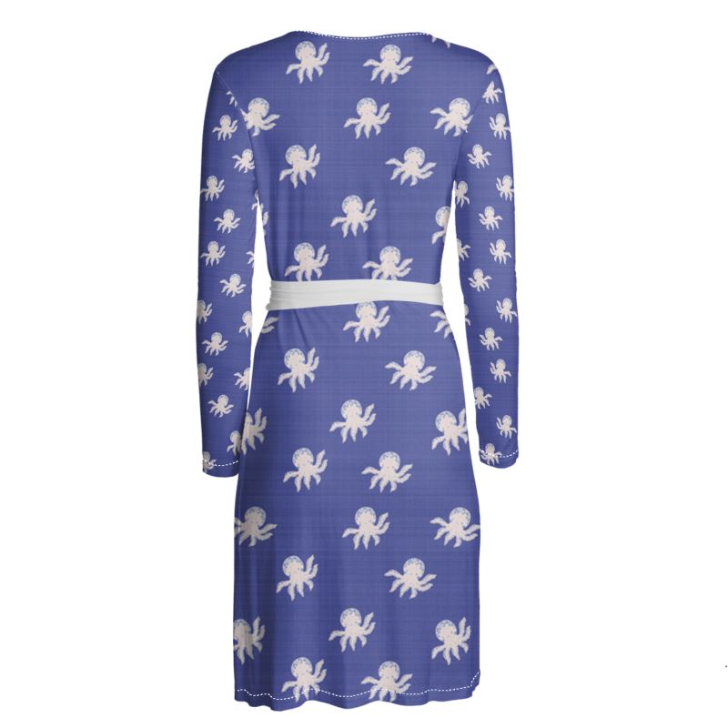 Blue Octopus Wrap Dress