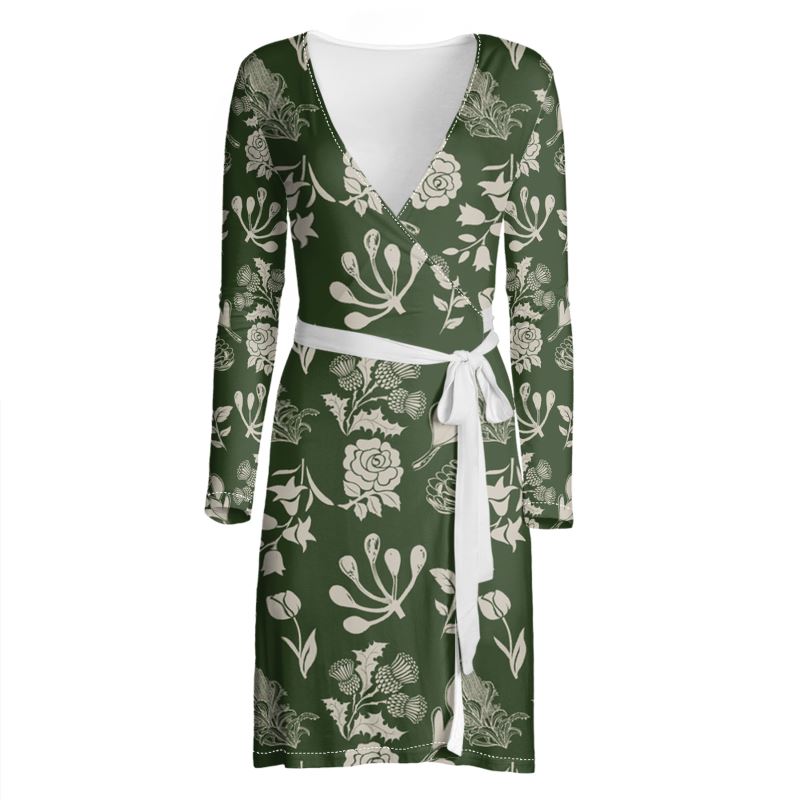 Green In Flowers Wrap Dress