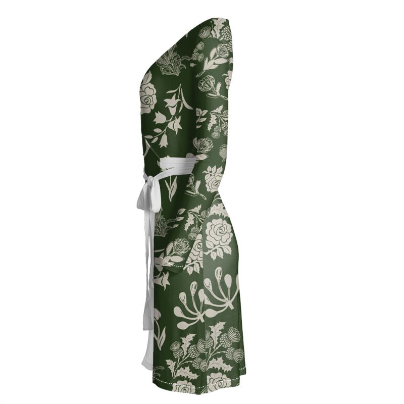 Green In Flowers Wrap Dress