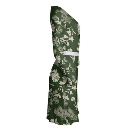 Green In Flowers Wrap Dress