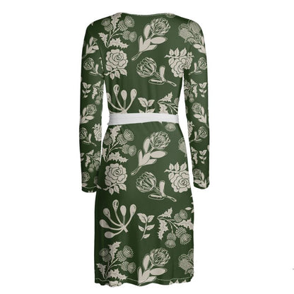 Green In Flowers Wrap Dress