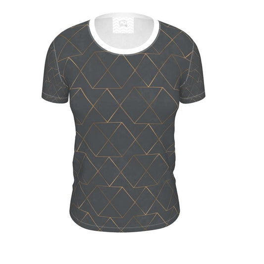 Gold and Grey Ladies Cut And Sew T Shirt