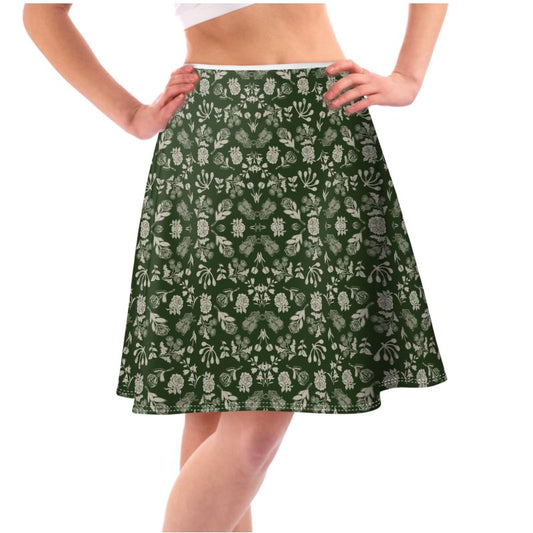 Green In Flowers Flared Skirt