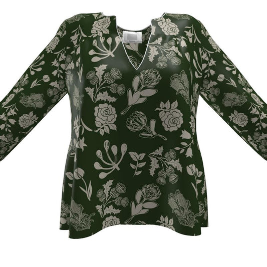 Green In Flowers Womens Blouse